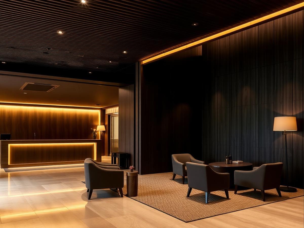 Warmly lit lobby lounge at the Mercure Osaka Namba